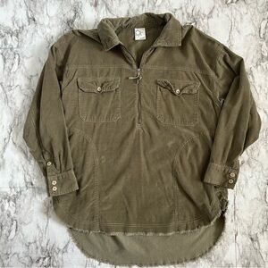 offline by aerie | women’s size small olive green corduroy pullover quarter zip